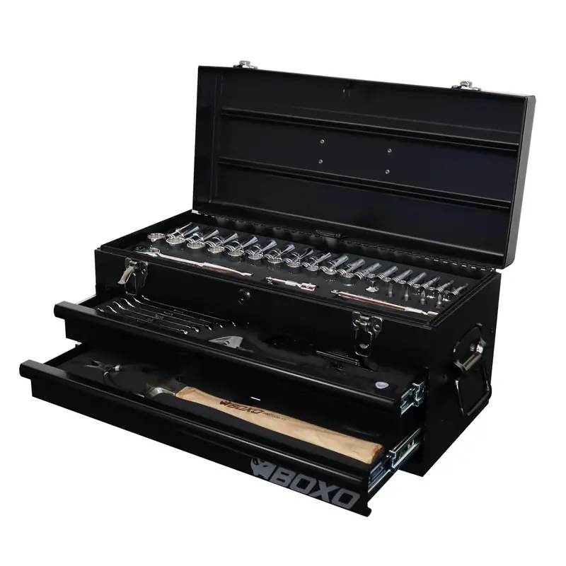 Boxousa 113-Piece Metric Tool Set With 2-Drawer Hand Carry Tool Box, Matte Black 1