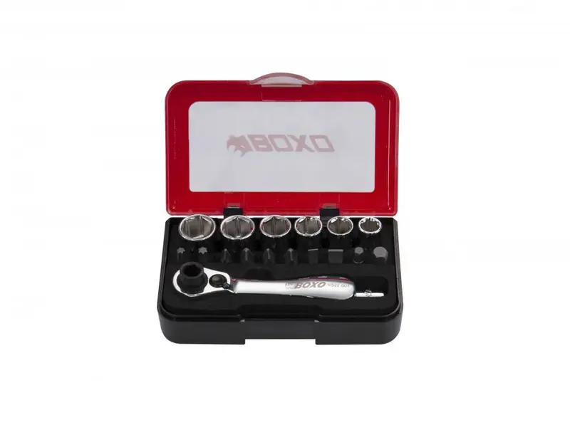Boxousa 18-Piece Metric 1/4" Drive 6-Point Socket With 1/4" Drive & Bit Ratchet Head Tool Set 1