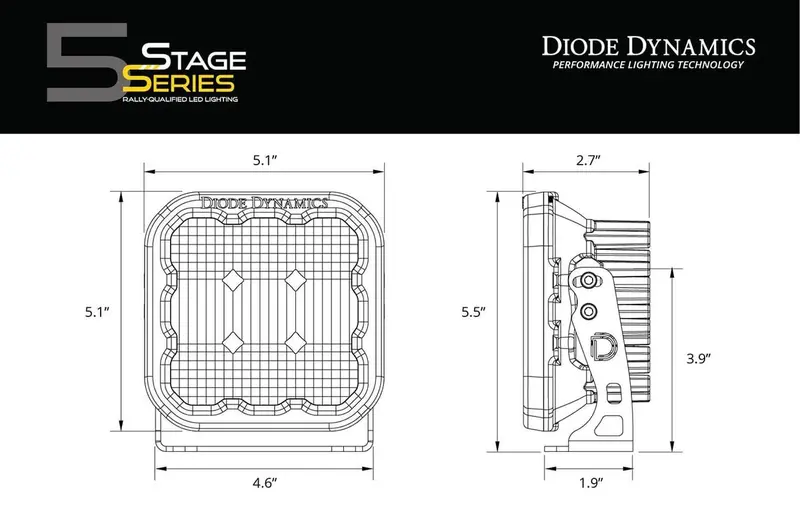 Diode Dynamics Stage Series 5” Yellow Sport Led Pod - Pair 3