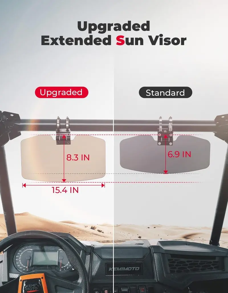 Kemimoto 1.5”-2” Roll Bars Oversized Upgraded Utv Sun Visor Mirror 2