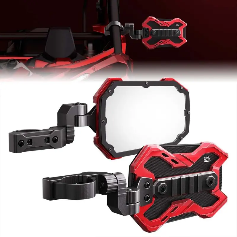 Kemimoto 1.65-2 Inch Roll Bar Cnc Utv X Mirror W/ Integrated Light Mount - 1 Pair 2