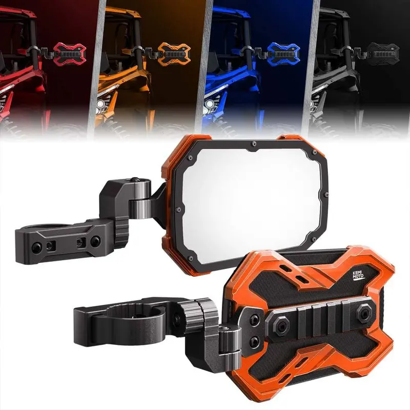 Kemimoto 1.65-2 Inch Roll Bar Cnc Utv X Mirror W/ Integrated Light Mount - 1 Pair 4