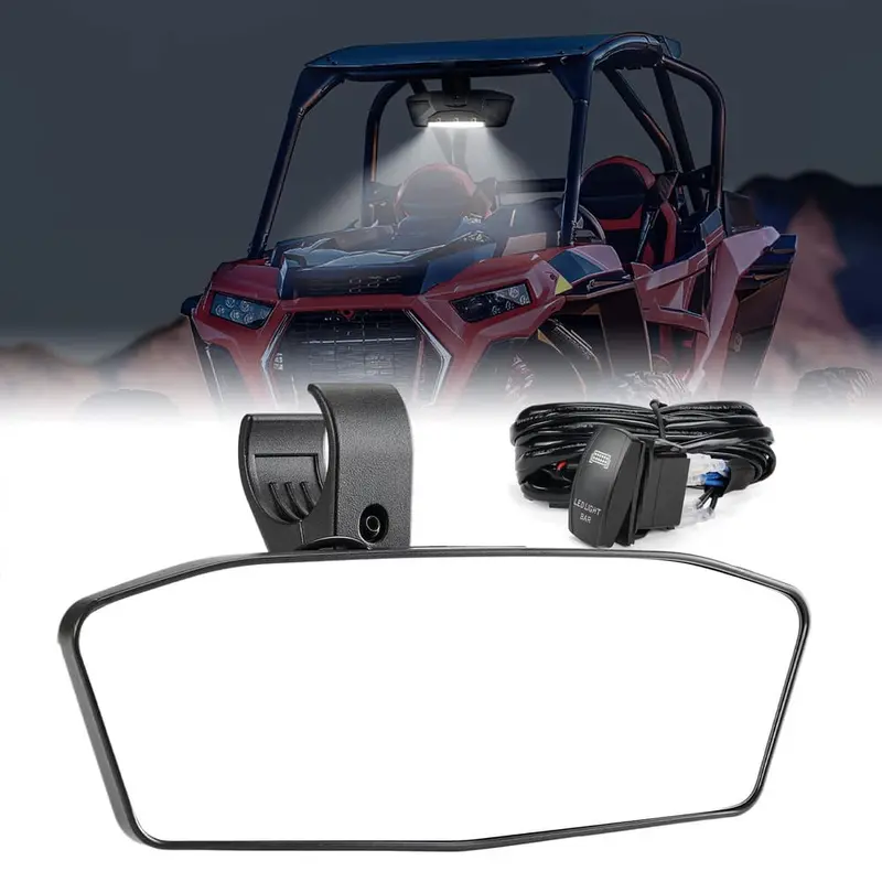 Kemimoto 1.75"-2" Round Roll Bar Rear View Mirror W/ Lights Fit 1