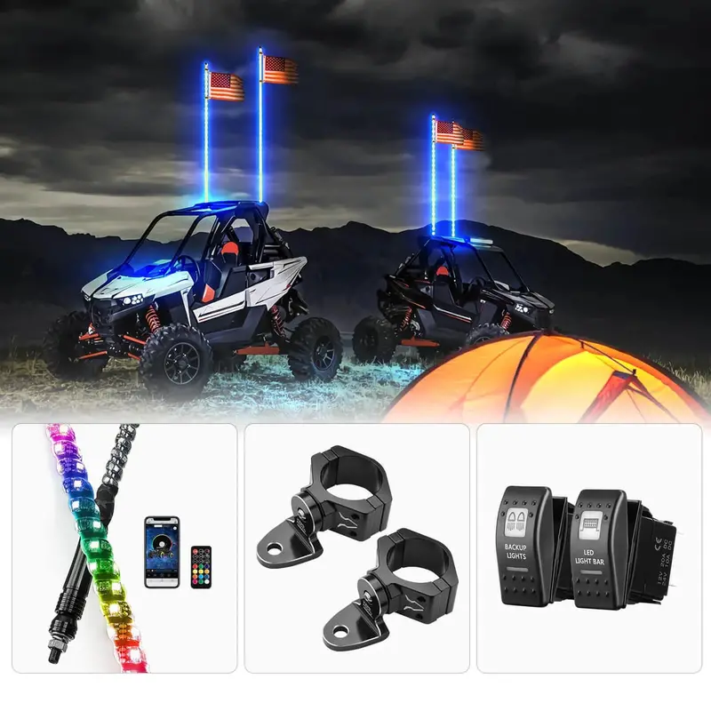 Kemimoto 12V Switch On-Off App Control & Flag Mount & Whip Light W/Rf - 2Pcs 1