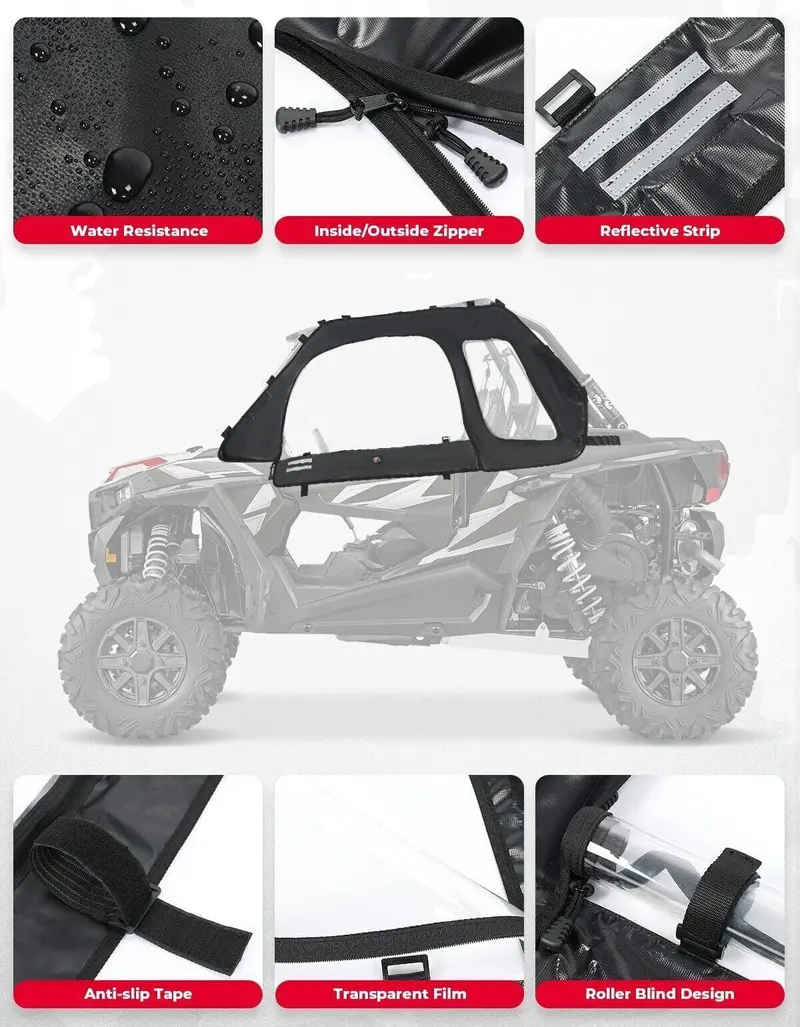 Kemimoto '14-'23 Polaris Rzr Xp 1000 Soft Upper Door Cab Enclosure Set 2