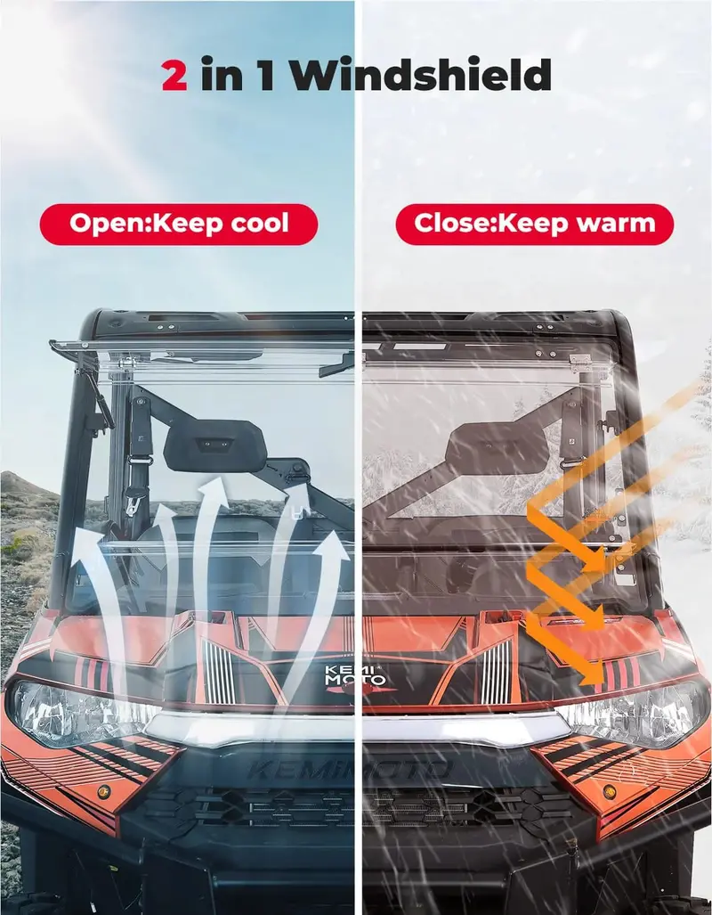 Kemimoto '14-'25 Polaris Ranger Xp 1000 2-In-1 Flip Windshield 2