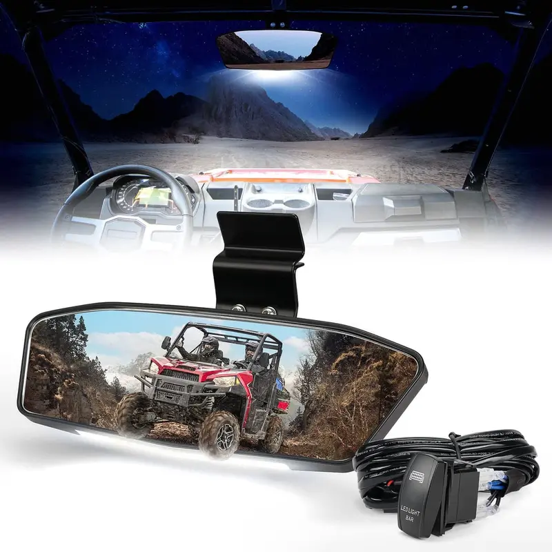 Kemimoto '15-'24 Polaris Ranger Xp 1000 Utv Rear View Mirror With Led Light 2