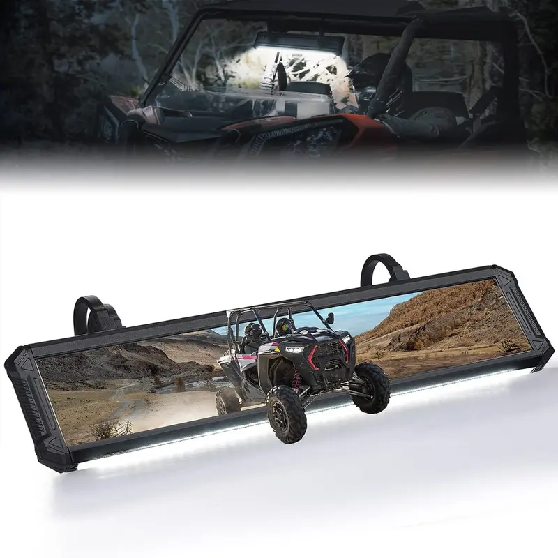 Kemimoto 15" Utv Rear View Center Mirror W/Interior Light For 1.65"-2" Roll Cage 2