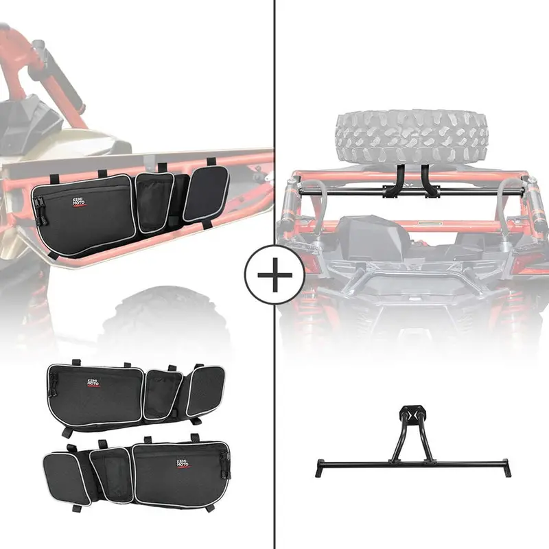 Kemimoto '17-'23 Can-Am Maverick X3 Front Door Storage Bags & Spare Tire Mount 1