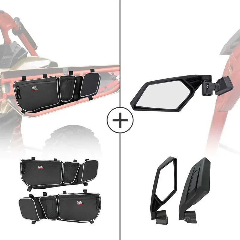 Kemimoto '17-'24 Can-Am Maverick X3 Front Door Storage Bags & Side View Mirror 1