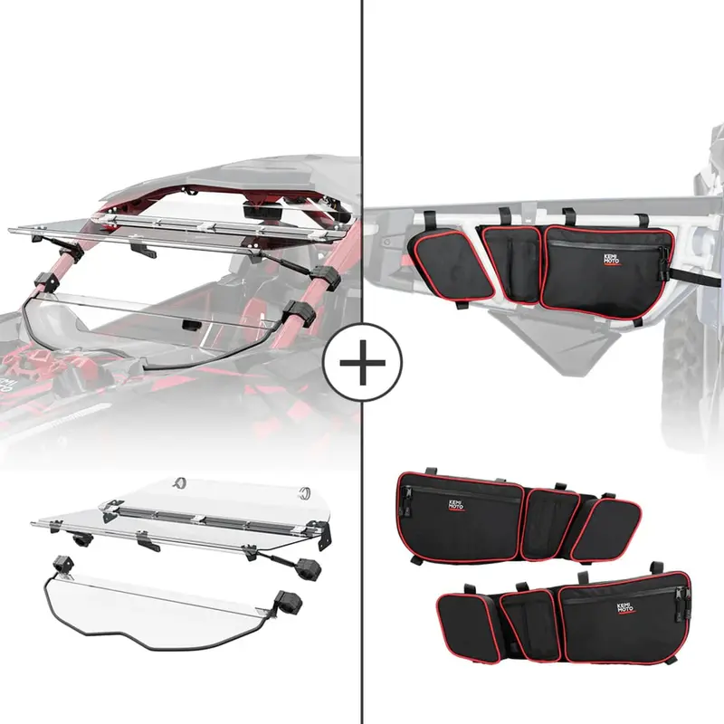 Kemimoto '17+ Can-Am Maverick X3 Flip Windshield & Door Bags 1