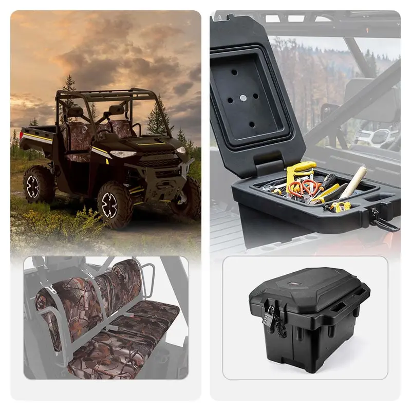 Kemimoto '18-'24 Polaris Ranger Xp 1000 Camouflage Seat Cover & 45L Waterproof Tool Box 1