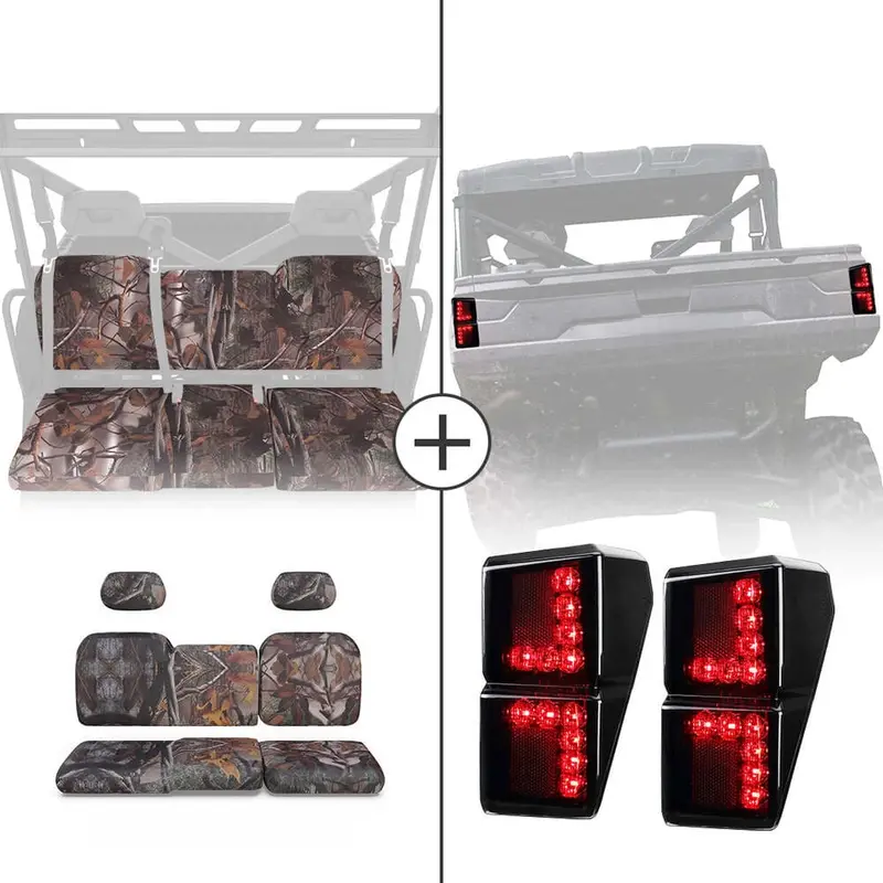 Kemimoto '18-'24 Polaris Ranger Xp 1000 Camouflage Seat Cover & Tail Light 1