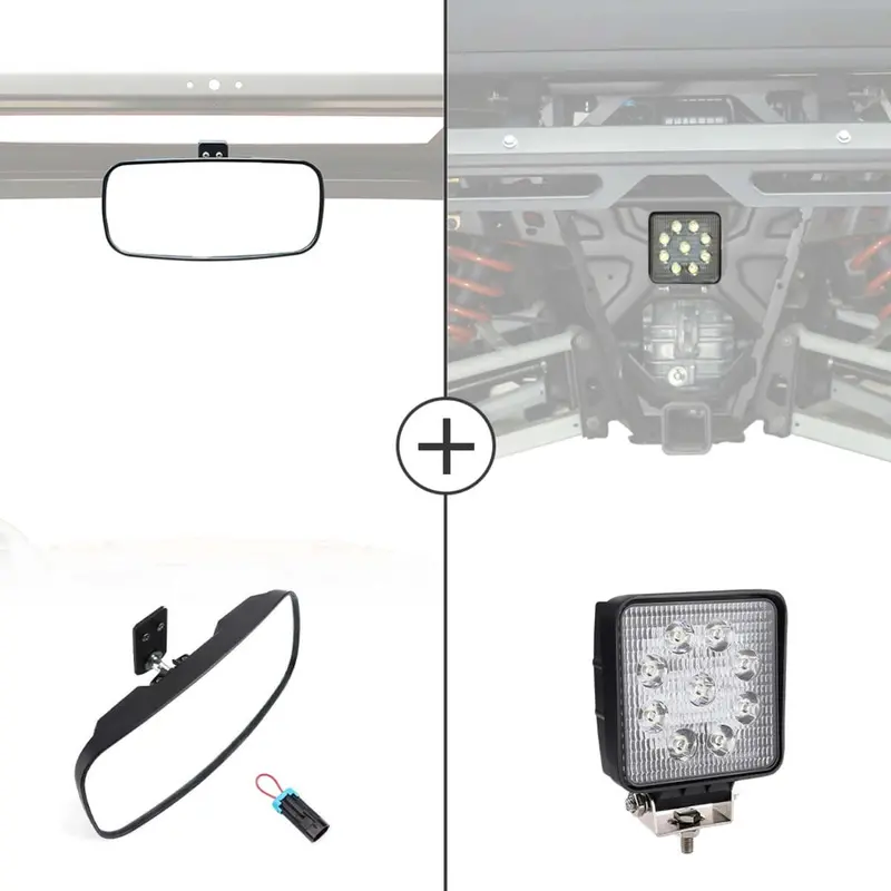 Kemimoto '18-'24 Polaris Ranger Xp 1000 Rear View Mirror & 40Mm Wafer Light 1