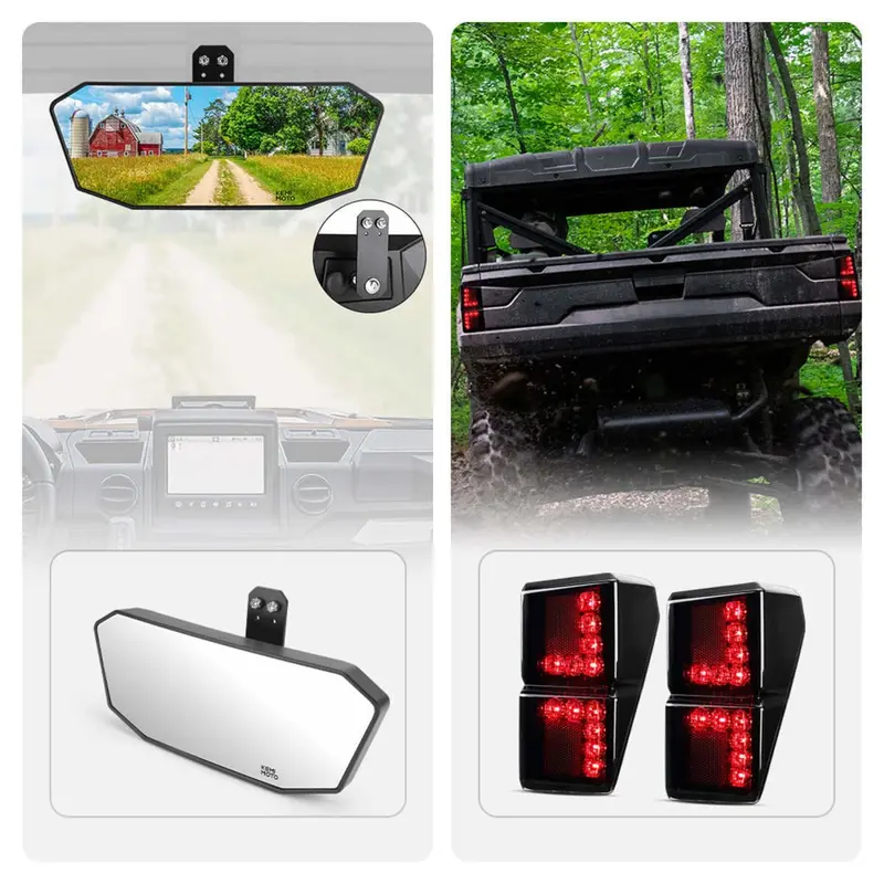 Kemimoto '18-'24 Polaris Ranger Xp 1000 Rear View Mirror & Tail Light 1