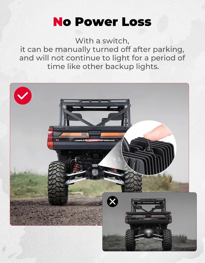 Kemimoto '18-'24 Polaris Ranger Xp 1000 Upgraded Backup Light W/ Switch 2