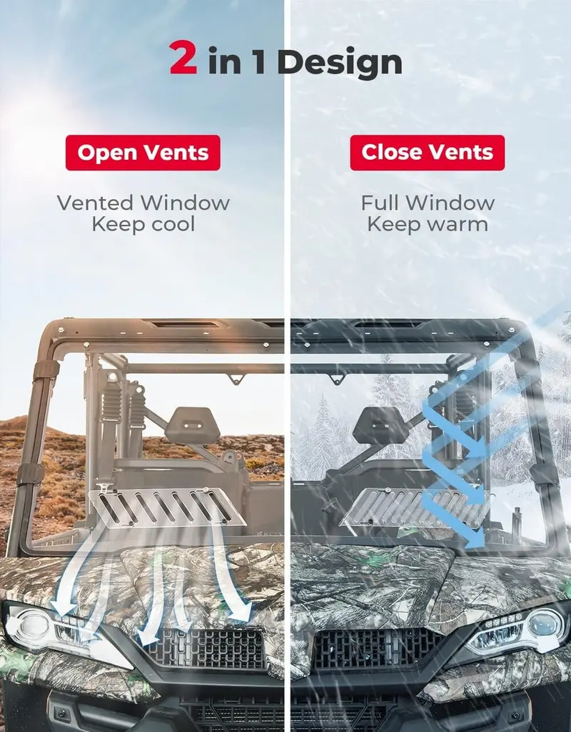 Kemimoto '19-'25 Cfmoto Uforce 1000 Airflow Sliding Vented Front Windshield 2