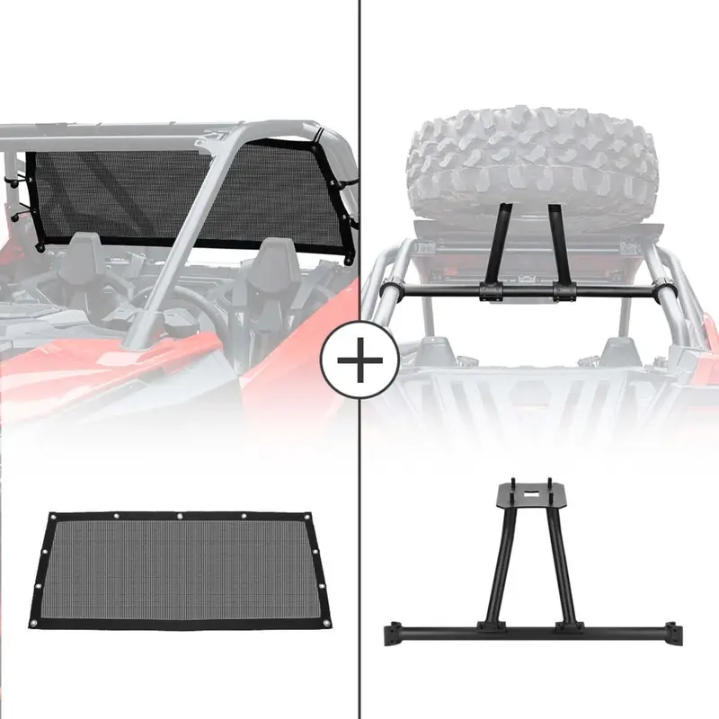 Kemimoto '20-'24 Polaris Rzr Pro Xp Soft Rear Window Net & Spare Tire Carrier 1