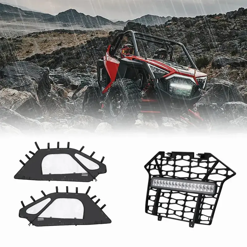 Kemimoto '20-'24 Polaris Rzr Pro Xp Soft Upper Doors & Front Mesh Grill With Led Light Bar 1