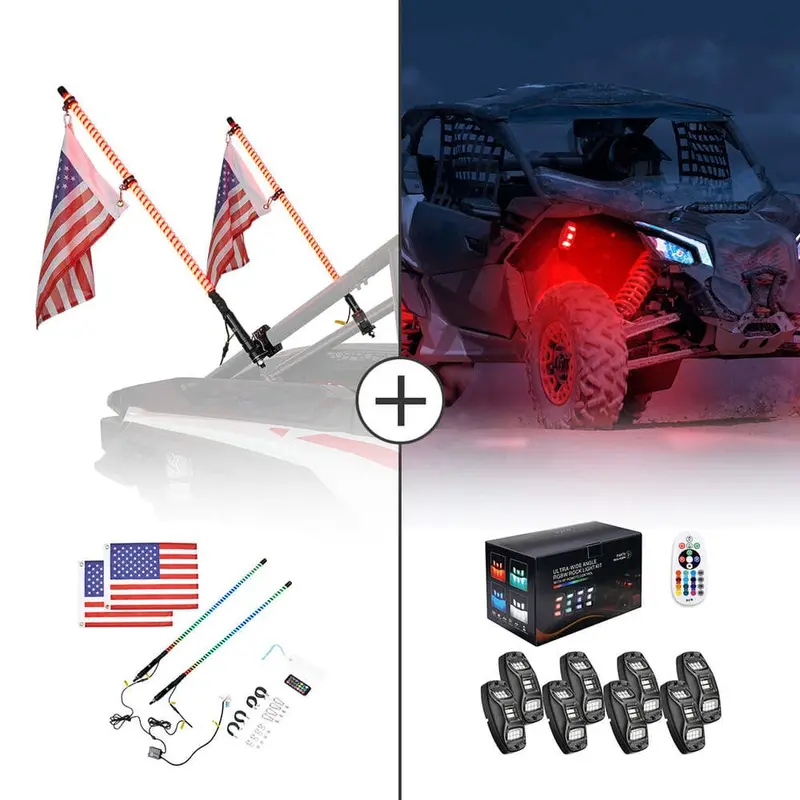 Kemimoto 3Ft Cob Whip Lights & Rgb Rock Light Kit 1