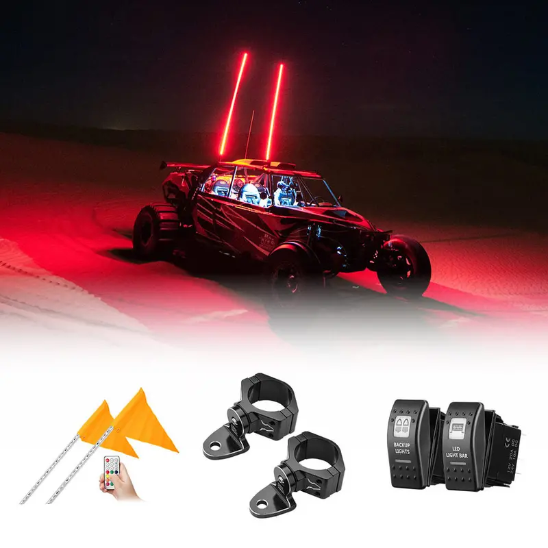Kemimoto 5 Pin Rocker Switch & Flag Mount & Backup Whip Lights 2