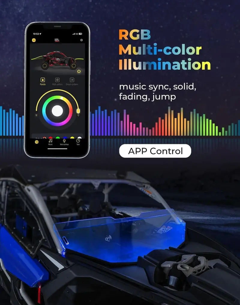 Kemimoto 60" Utv Windshield Rgb Light Strips 2
