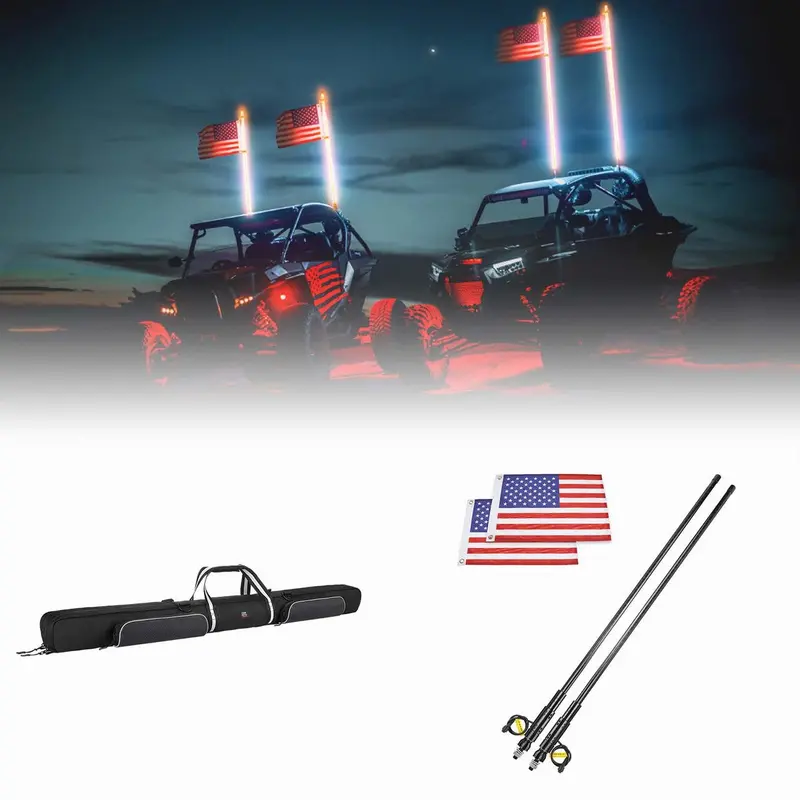 Kemimoto Can-Am Commander 4Ft Led Rgb Whip Lights & Storage Bag 1