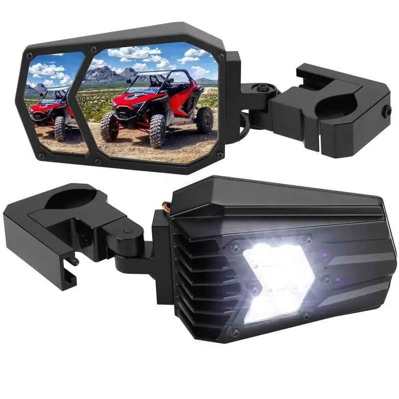 Kemimoto Can Am Maverick X3 1.5"-2" Fit Roll Bar Utv Side Mirrors W/ Light 2