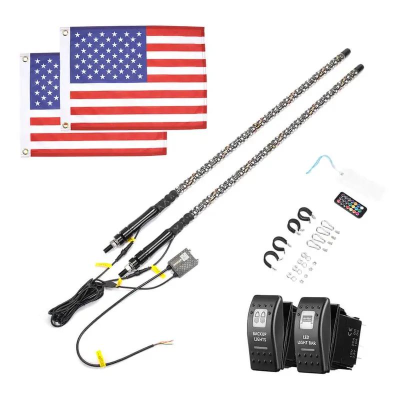 Kemimoto Can-Am Maverick X3 4Ft 2Pcs Spiral Whip Light Bluetooth Control 3