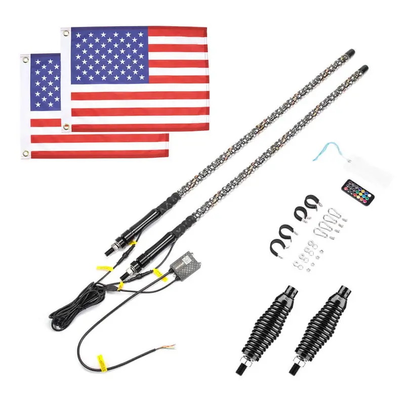 Kemimoto Can-Am Maverick X3 4Ft 2Pcs Spiral Whip Light Bluetooth Control 4