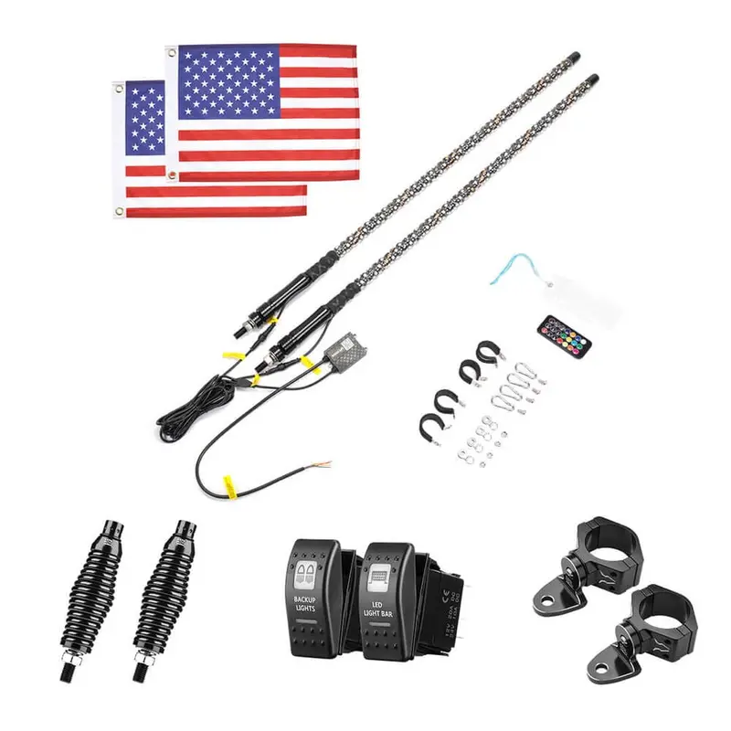 Kemimoto Can-Am Maverick X3 4Ft 2Pcs Spiral Whip Light Bluetooth Control 5