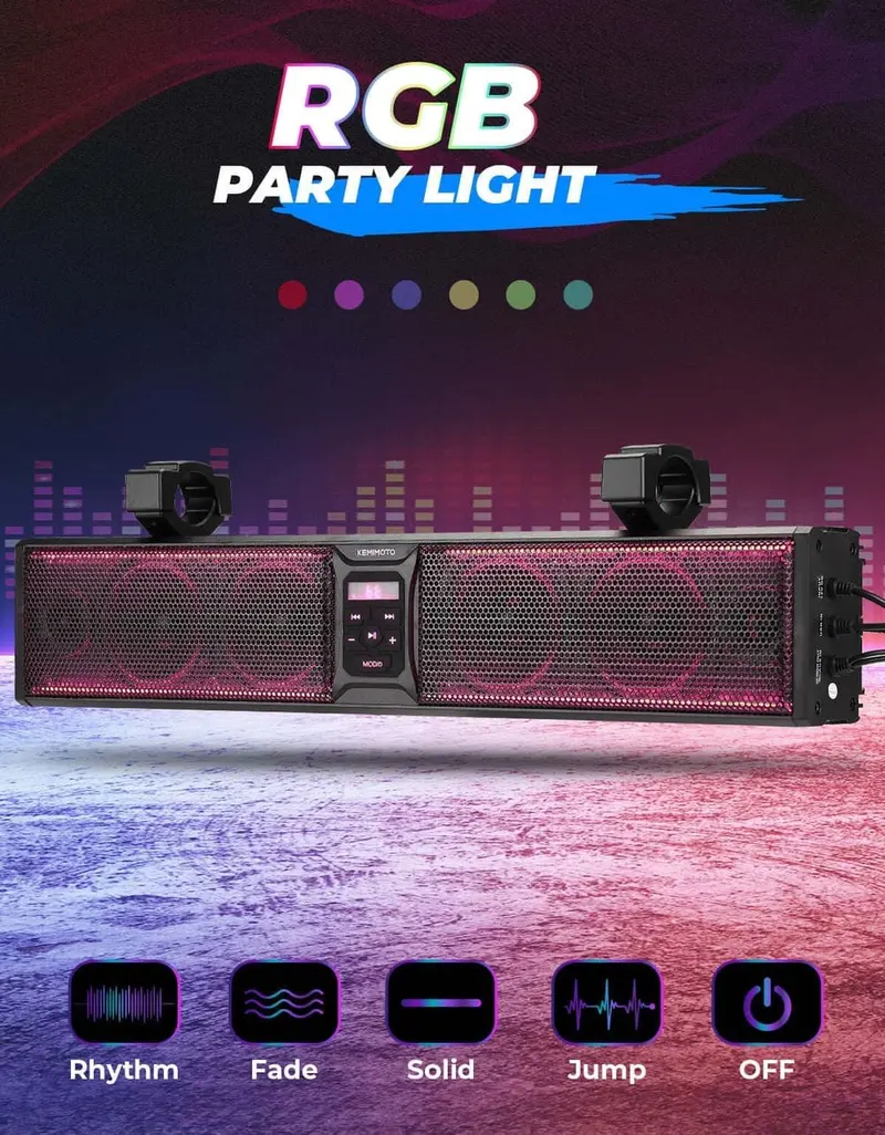 Kemimoto Can-Am Maverick X3 6 Speaker 26" Rgb Bluetooth Sound Bar 2