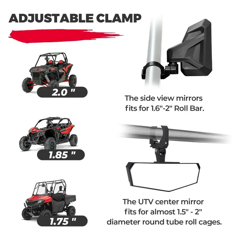 Kemimoto Can-Am Maverick X3 / Rzr 1.6"-2" Roll Bar Utv Side Mirrors & Center Mirror 2