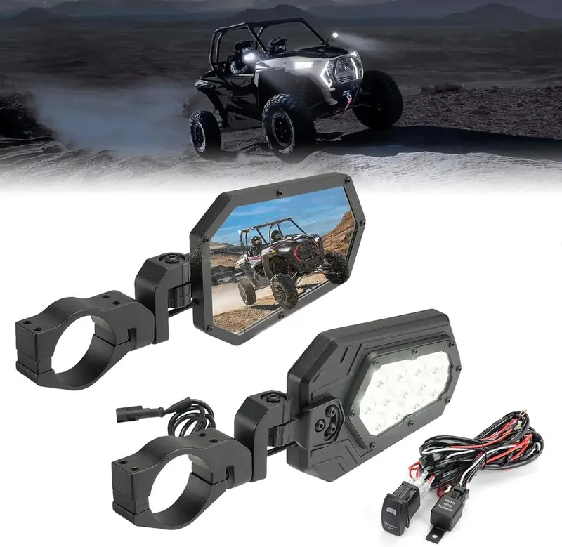 Kemimoto Can-Am Maverick X3 Utv Side Mirrors Lights W/ 1.75"-2" Roll Bar 1