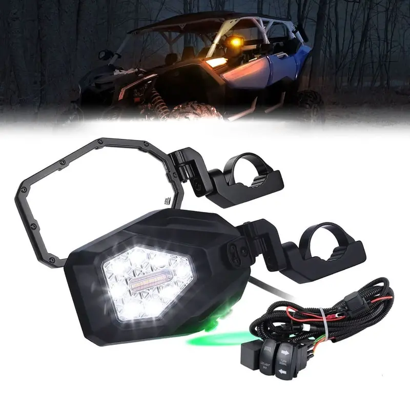 Kemimoto Polaris 1.6"-2" Roll Bar Utv Led Lighted Side Mirrors W/ Flowing Turn Signal 1