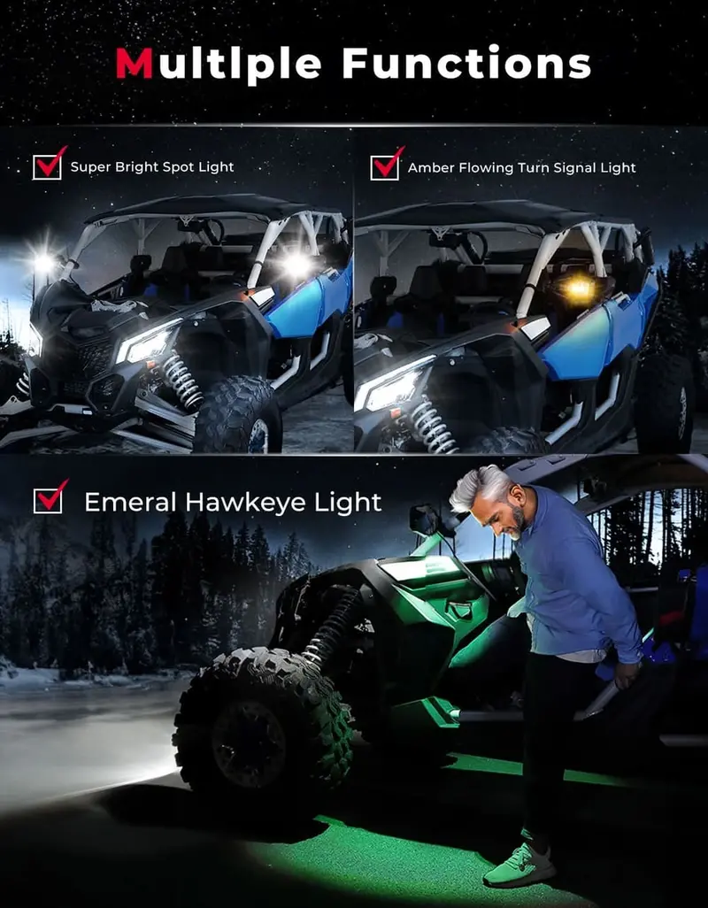 Kemimoto Polaris 1.6"-2" Roll Bar Utv Led Lighted Side Mirrors W/ Flowing Turn Signal 2