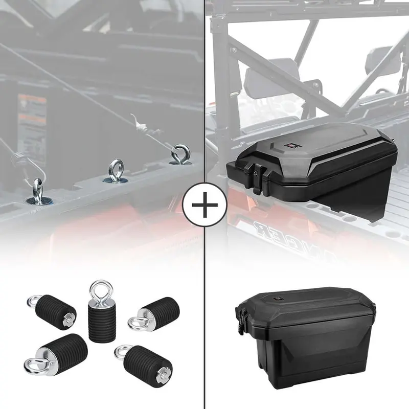 Kemimoto Polaris Ranger 2" Passenger Side Tie Down Anchors & Big Size Cargo Box 1