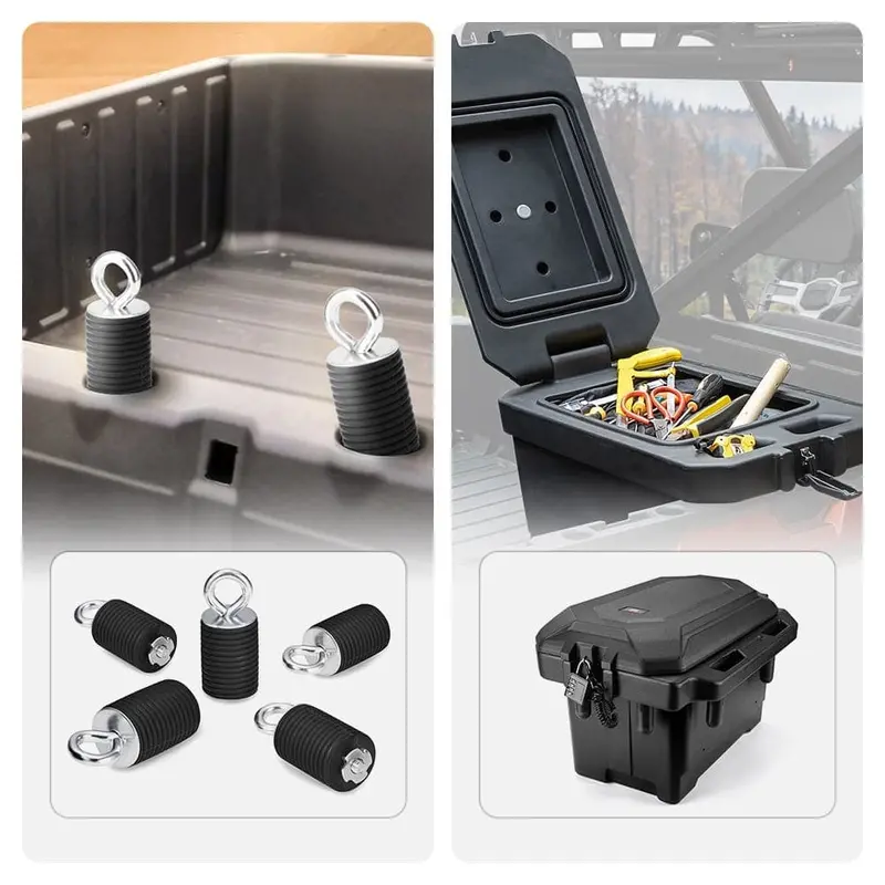 Kemimoto Polaris Ranger 2" Passenger Side Tie Down Anchors & Big Size Cargo Box 2