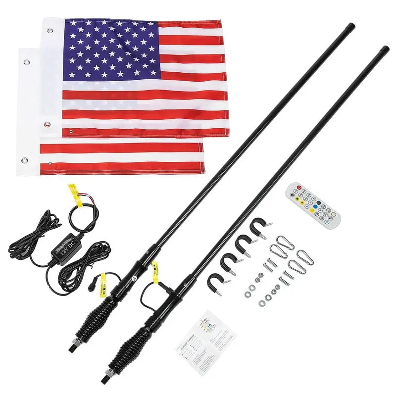 Kemimoto Polaris Ranger 4Ft Black Limited Led Whip Light W/ Rf Remote Control - 2Pcs 1