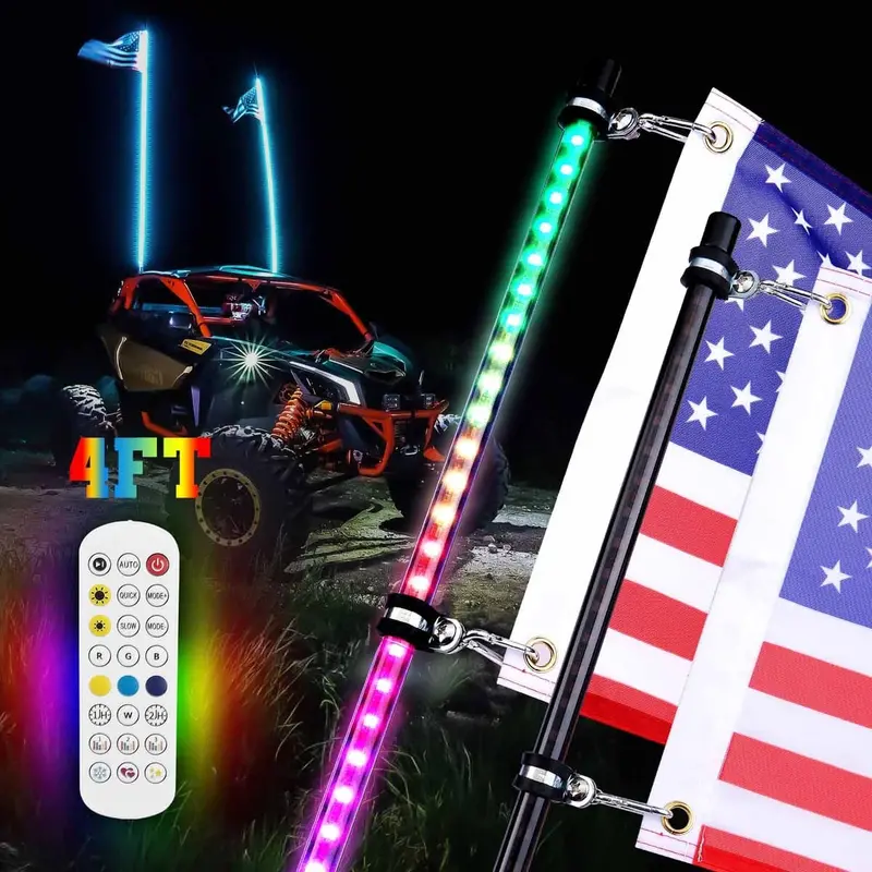 Kemimoto Polaris Ranger 4Ft Black Limited Led Whip Light W/ Rf Remote Control - 2Pcs 3