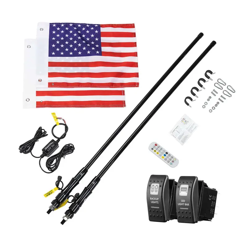 Kemimoto Polaris Ranger 4Ft Black Limited Led Whip Light W/ Rf Remote Control - 2Pcs 4