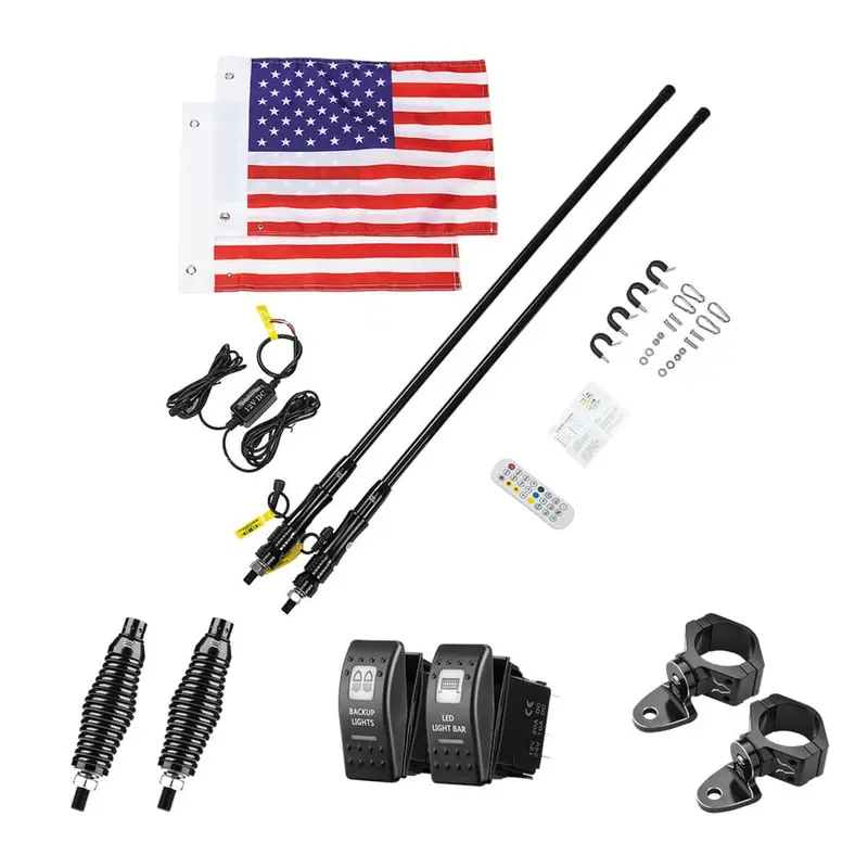 Kemimoto Polaris Ranger 4Ft Black Limited Led Whip Light W/ Rf Remote Control - 2Pcs 5