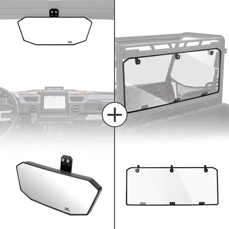 Kemimoto Polaris Ranger Rear View Mirror & Rear Windshield 1
