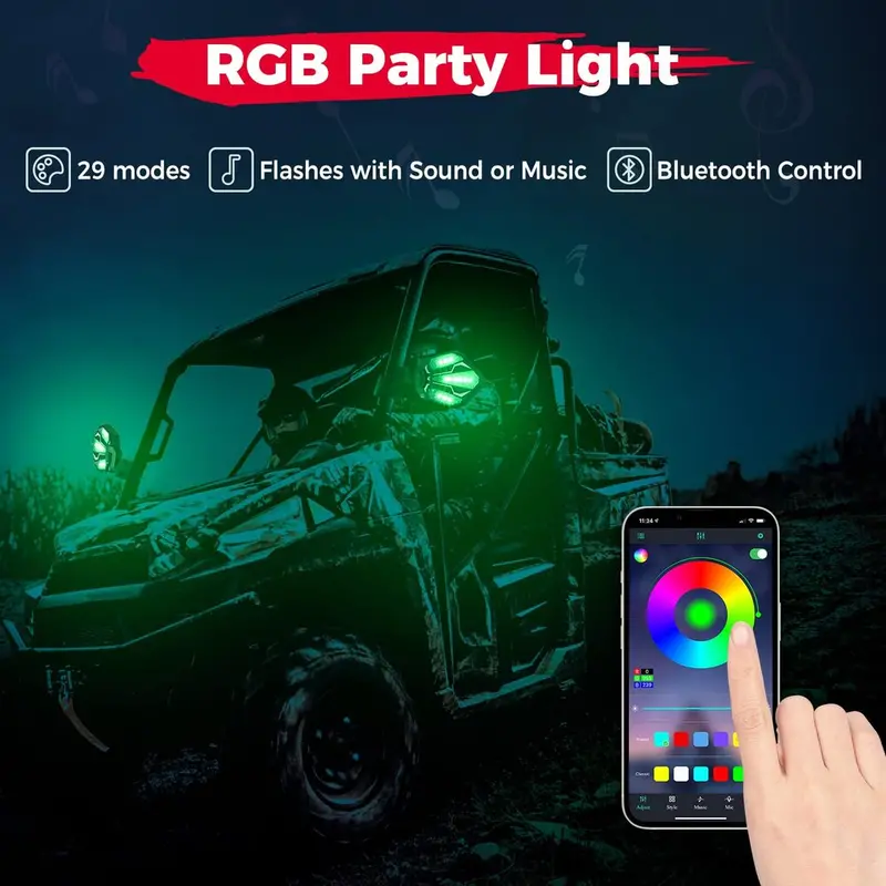 Kemimoto Polaris Ranger Utv Pro-Fit Rgb Side Mirrors With Lights 2