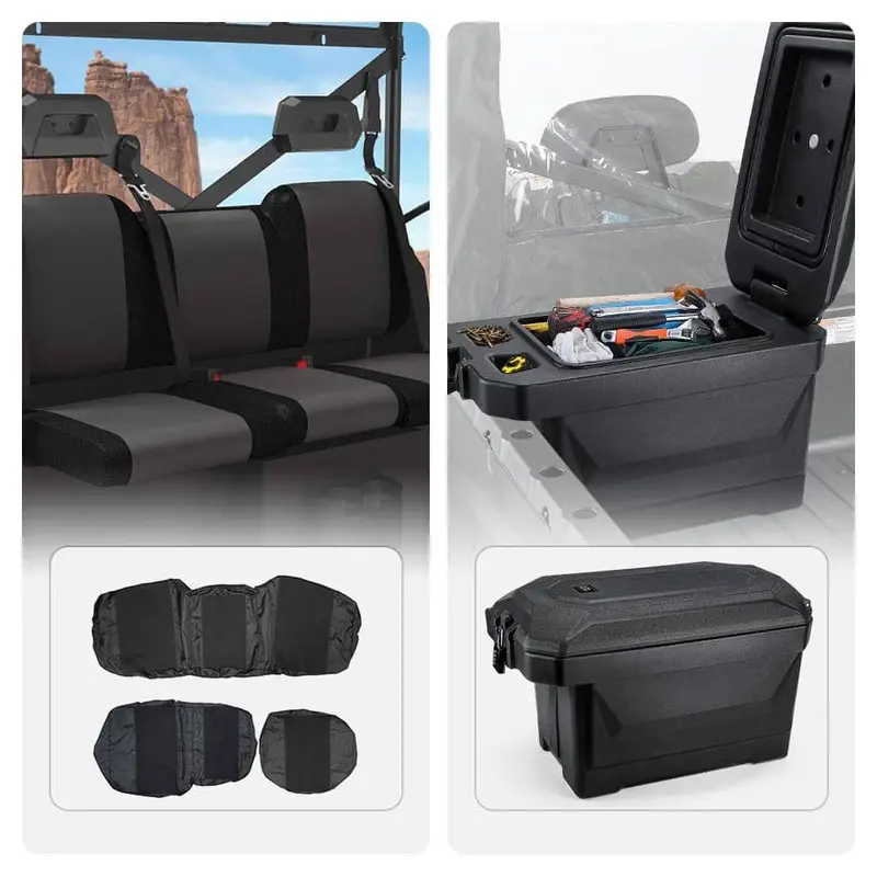 Kemimoto Polaris Ranger Utv Waterproof Seat Cover & Big Size Cargo Box 1