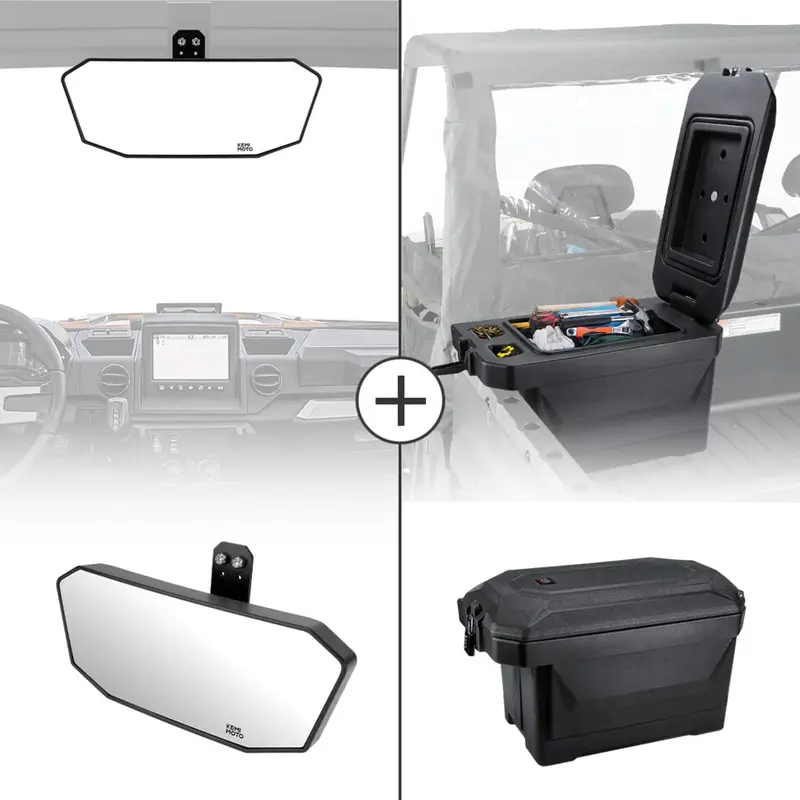 Kemimoto Polaris Ranger Xp 1000 45L Storage Box & Rear View Mirror 1
