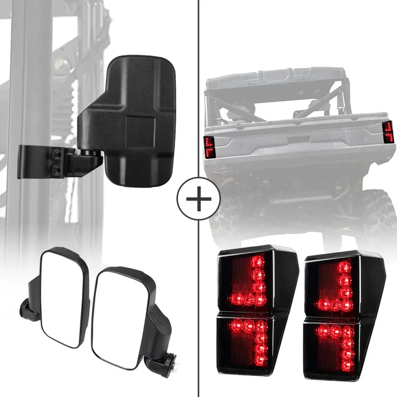 Kemimoto Polaris Ranger Xp 1000 Adjustable Side Mirrors & Tail Light 1