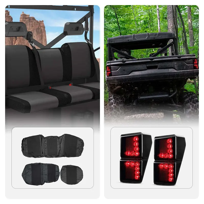 Kemimoto Polaris Ranger Xp 1000 Crew Waterproof Seat Cover & Tail Lights 1