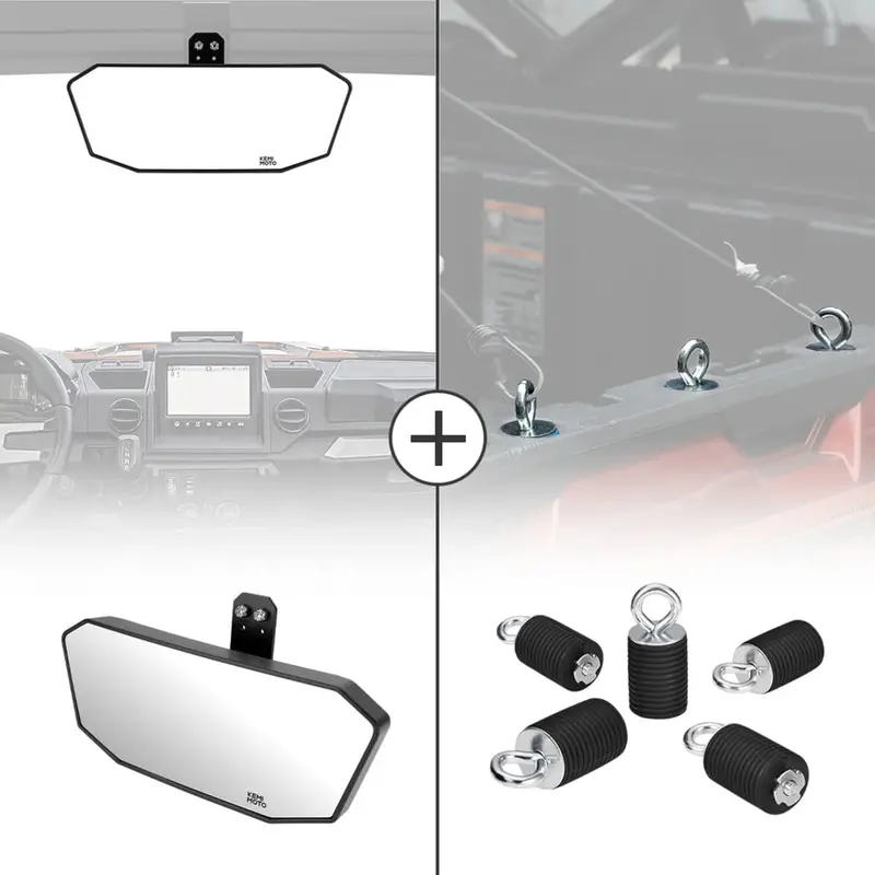 Kemimoto Polaris Ranger Xp 1000 Rear View Mirror & 2" Tie Down Anchors 1