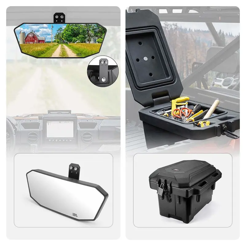 Kemimoto Polaris Ranger Xp 1000 Rear View Mirror & Waterproof Tool Box - 45L 1